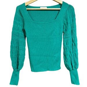 Balloon Sleeve Square-Neck Teal Green Fitted Stretch Sweater – Sofia Vergara, M
